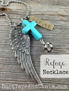 Turquoise vs Howlite ~ REFUGE necklace with a turquoise colored howlite cross | DuctTapeAndDenim.com