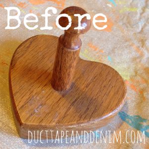 Heart shaped wooden peg hanger before I painted it with my homemade chalk paint | DuctTapeAndDenim.com