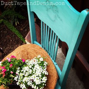 Finished chair painted with CeCe Caldwell Destin Gulf Green repurposed as a planter | DuctTapeAndDenim.com