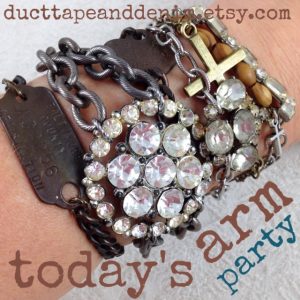 Arm party with lots of vintage rhinestones and dog tags | DuctTapeAndDenim.com
