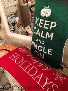 Keep calm and jingle on pillows | DuctTapeAndDenim.com