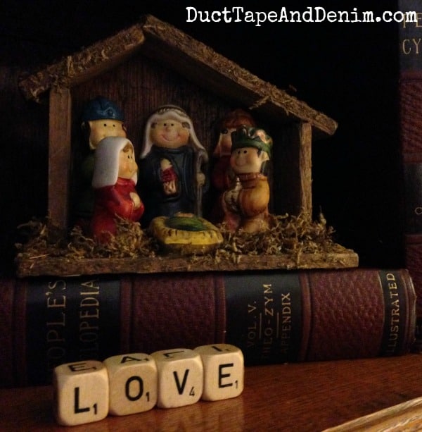 Nativity scene with vintage LOVE letter blocks. See my whole collection on DuctTapeAndDenim.com
