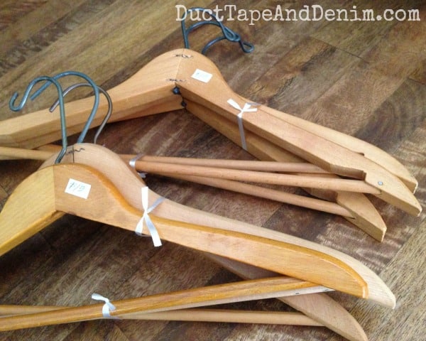 DIY bridesmaids hangers -- BEFORE photo. I start with wooden hangers from the thrift store