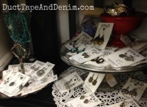 Using cake stands and candle sticks to give height on my shelf at Paris Flea Market, Livermore, California | DuctTapeAndDenim.com