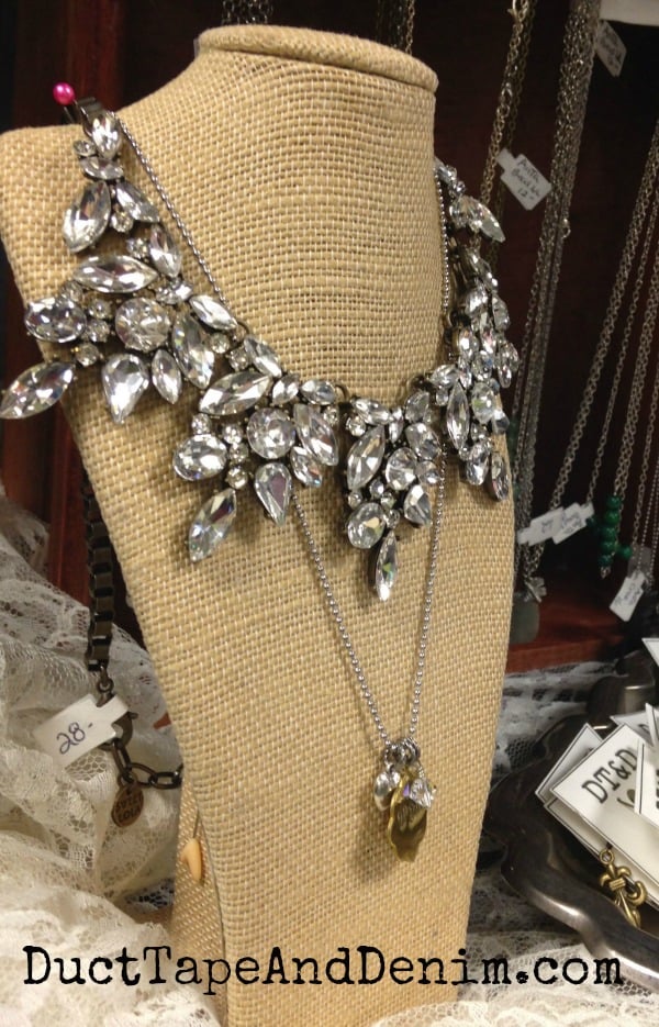 NEW -- Bling rhinestone statement necklaces on my shelf at Paris Flea Market in Livermore, California | DuctTapeAndDenim.com