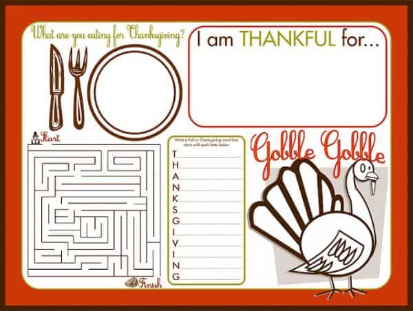 Thanksgiving placemats, one of my favorite FREE kids Thanksgiving printables | DuctTapeAndDenim.com