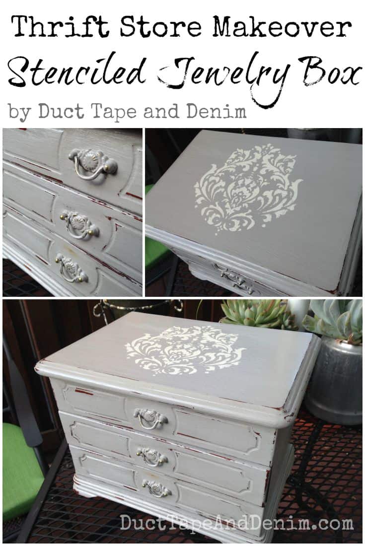 Big Jewelry Box Makeover With Vintage Style Stencil & Gray Chalk Paint