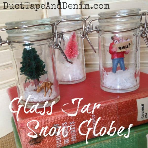 Glass Jar Snow Globes with Christmas Scenes