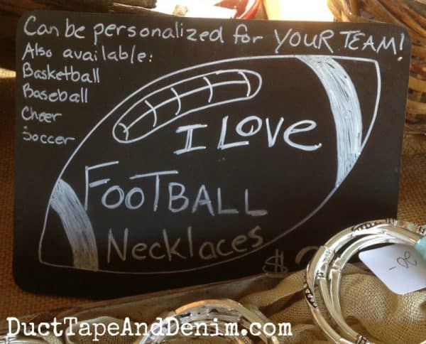 Chalkboard flea market sign for football necklaces | DuctTapeAndDenim.com