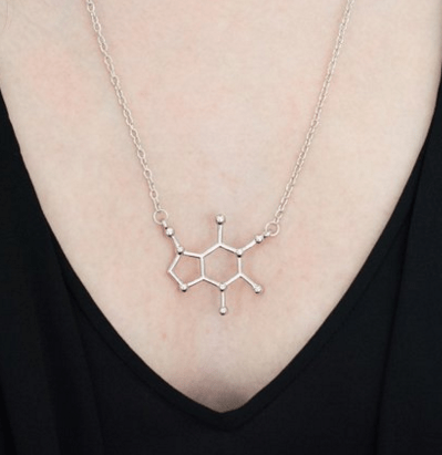 Gift guide for coffee lovers, caffeine molecule necklace. More gift ideas for coffee lovers on DuctTapeAndDenim.com