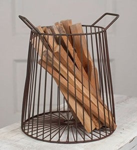 Farmhouse Storage Ideas, wire firewood basket | DuctTapeAndDenim.com