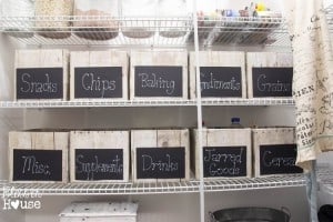 Farmhouse Storage Ideas, chalkboard label pantry storage boxes | DuctTapeAndDenim.com
