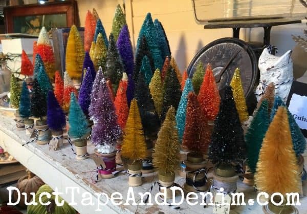 Hand dyed vintage bottle brush Christmas trees at Roses and Rust Vintage Market | DuctTapeAndDenim.com