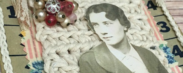 Vintage Bingo Card Collage with Crocheted String Trim