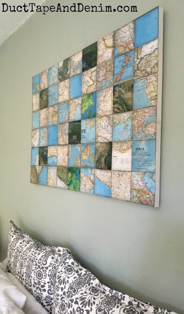 DIY world map art collage canvas | DuctTapeAndDenim.com