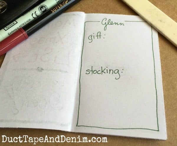 Mom's Christmas list book, inside a place for gifts and stocking stuffers | DuctTapeAndDenim.com