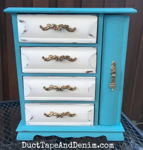 FINISHED thrift store jewelry cabinet makeover | DuctTapeAndDenim.com
