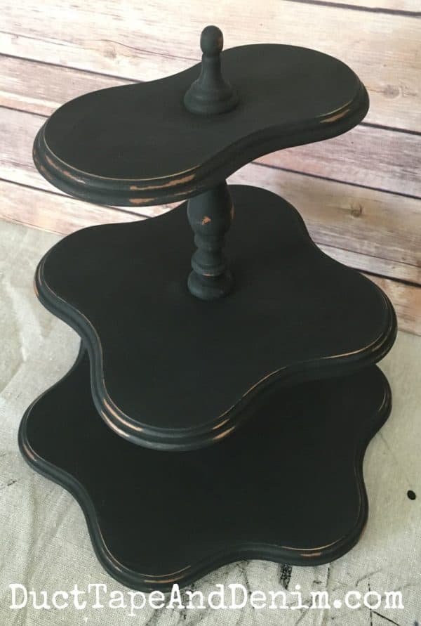 Distressed 3-tier tray from thrift store | DuctTapeAndDenim.com