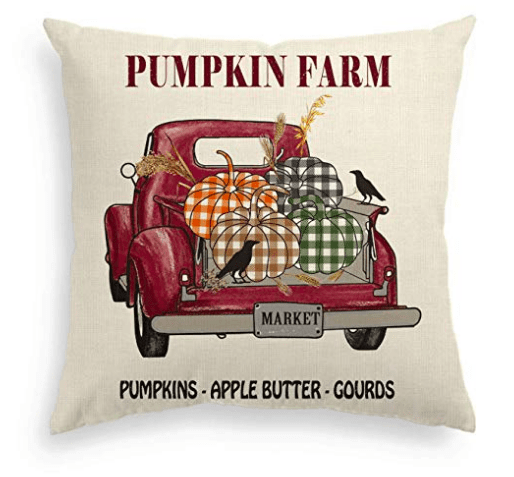pumpkin farm red truck plaid pumpkin fall pillow cover