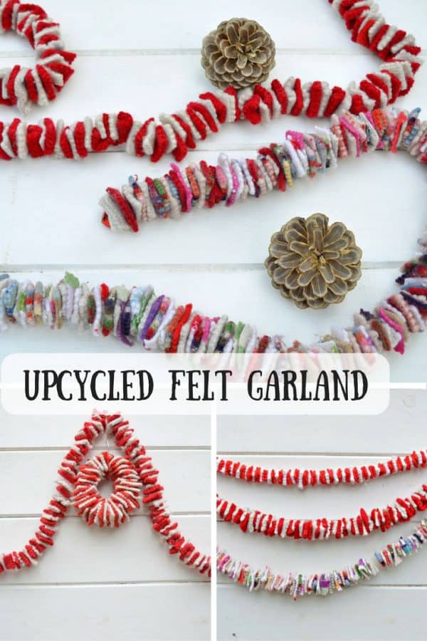 Upcycled felt Christmas garland. See 12 days of vintage, upcycled, recycled, and repurposed Christmas decorations on DuctTapeAndDenim.com