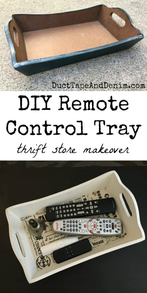 DIY Remote Control Tray, more thrift store makeovers on DuctTapeAndDenim.com