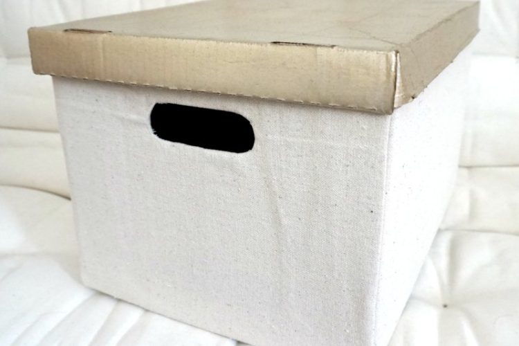 Drop cloth covered cardboard storage box | DuctTapeAndDenim.com