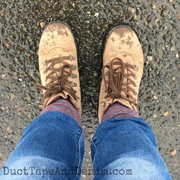 Wearing my favorite boots at Junk Bonanza Portland. What to Wear to Flea Markets, rain boots, DuctTapeAndDenim.com