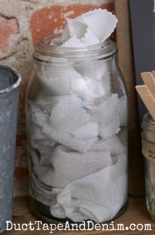 Homemade DIY dryer sheets in laundry room