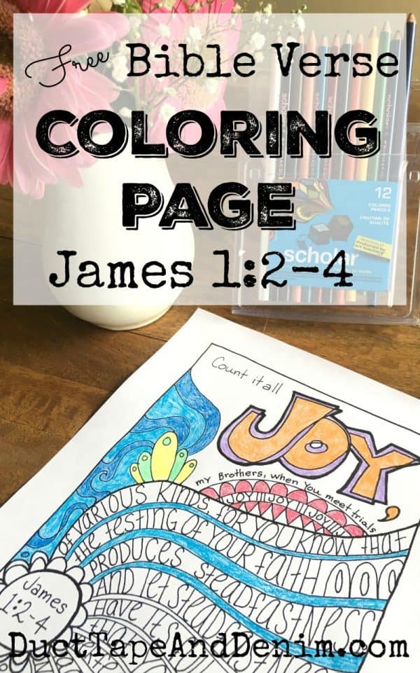 Free hand-drawn Bible verse coloring page, James DuctTapeAndDenim.com