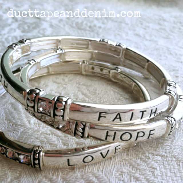 Faith Hope Love Bracelet, Set of 3 Bangle Cuff Bible Verse Bracelets