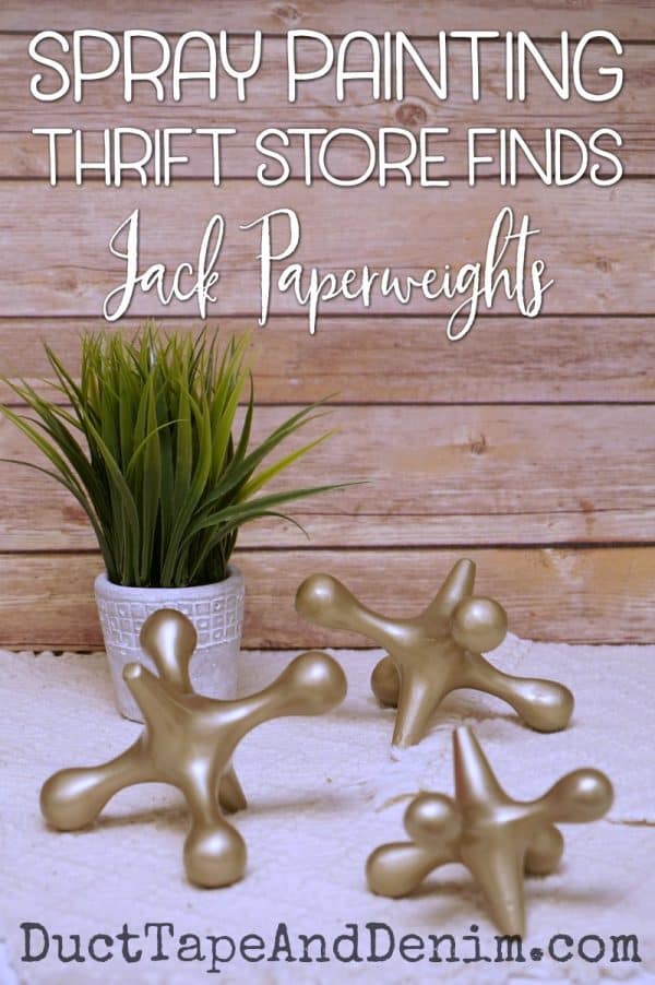 Spray painted thrift store makeover, paperweight jacks, jack paperweights | DuctTapeAndDenim.com