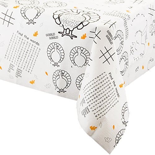 Kids' table thanksgiving tablecloth, coloring, puzzles