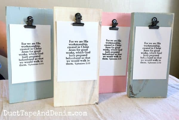 Wood clip photo holders for Bible verses | DuctTapeAndDenim.com