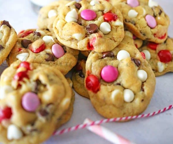 pink red chocolate chip cookies SQUARE