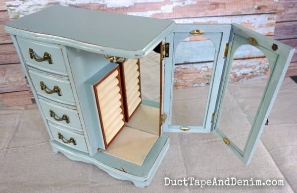 thrift store jewelry cabinet with side open door | DuctTapeAndDenim.com