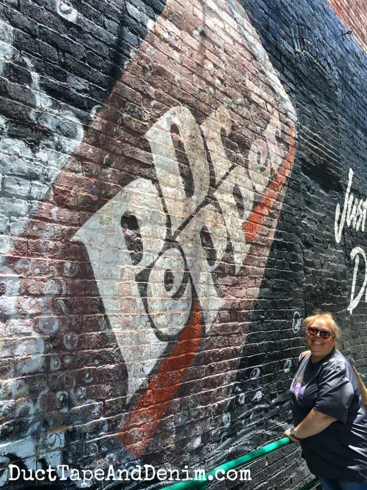 Dr Pepper mural on brick wall in downtown Waxahachie DuctTapeAndDenim