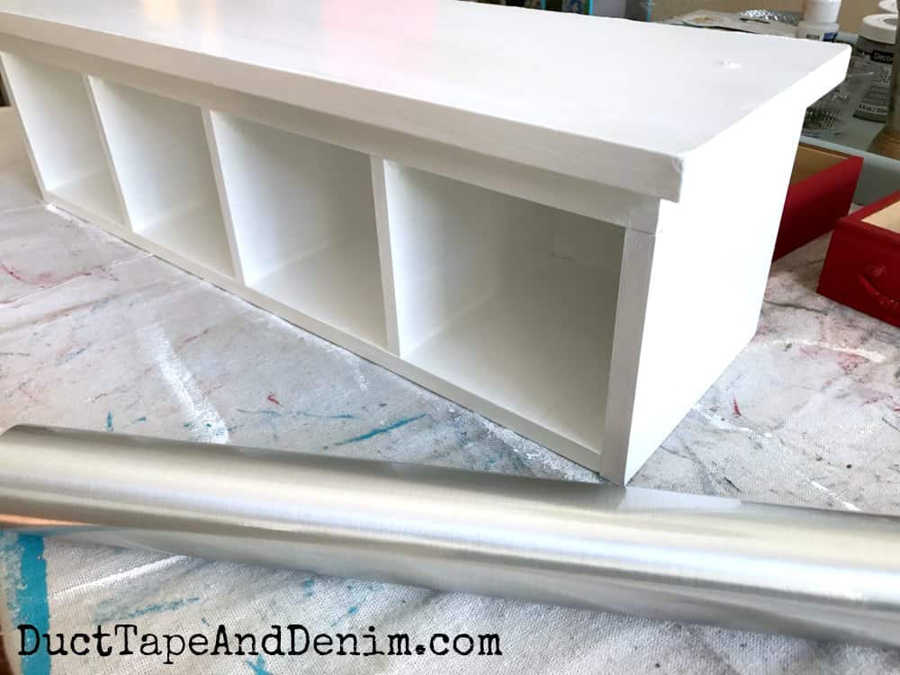 How To Update An Old Kitchen Shelf With Contact Paper   Stainless Steel Contact Paper For My White Kitchen Shelf DuctTapeAndDenim.com  