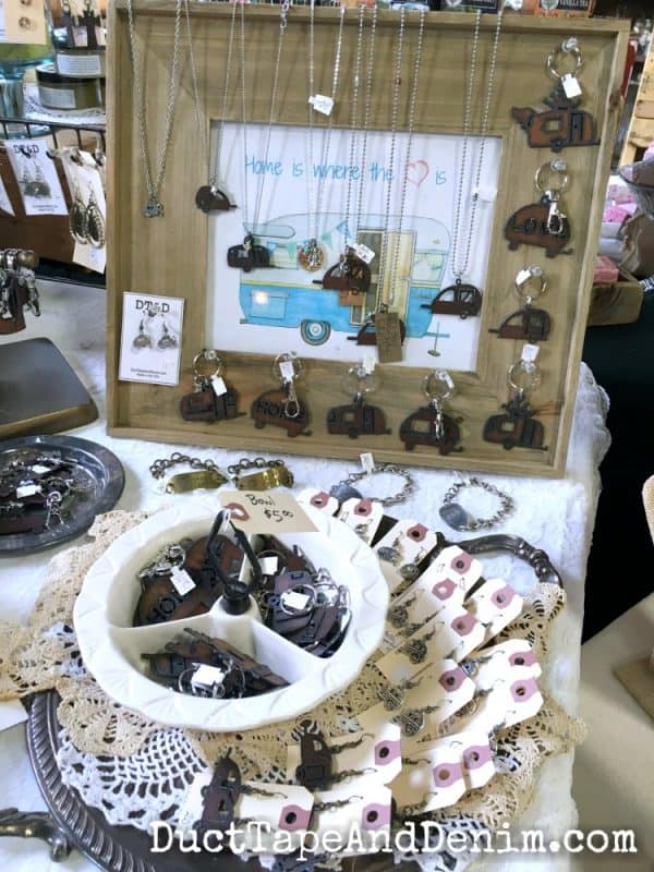 Happy camper jewelry and camper keychains at flea market | DuctTapeAndDenim.com