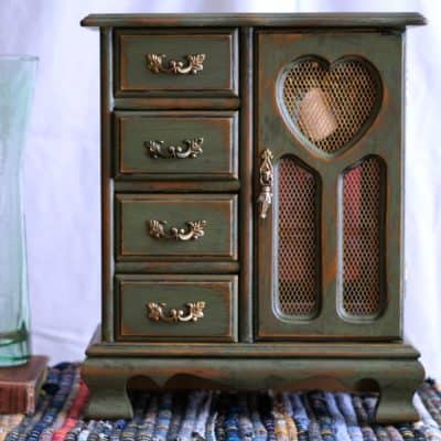 Green Jewelry Cabinet Makeover with Black Glaze