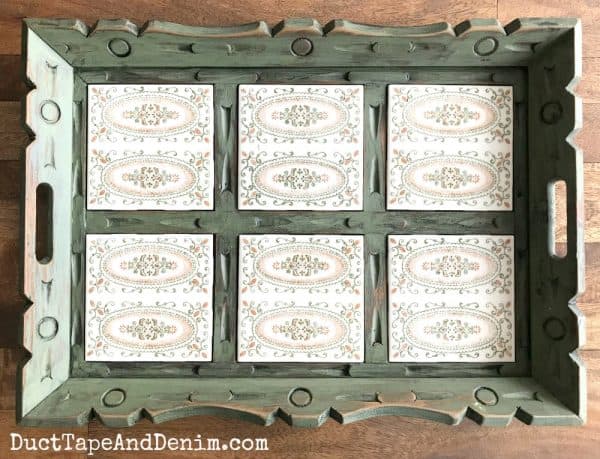 Finished thrift store tray makeover | DuctTapeAndDenim.com