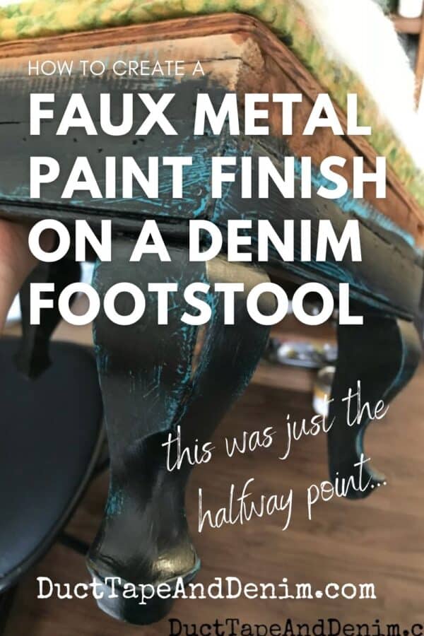 how to recreate and make a faux metal paint finish on a denim footstool