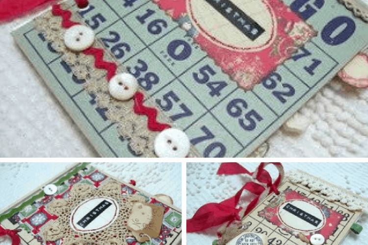 How to Make Vintage Bingo Card Christmas Album SQUARE