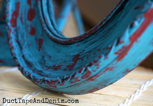 Close up of turquoise and red paint finish | DuctTapeAndDenim.com