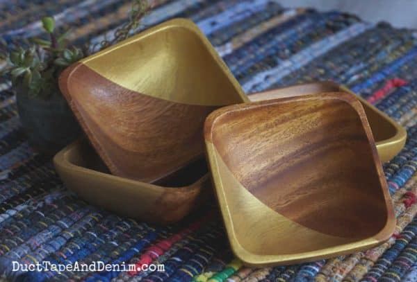 finished gold color blocked wood bowls 