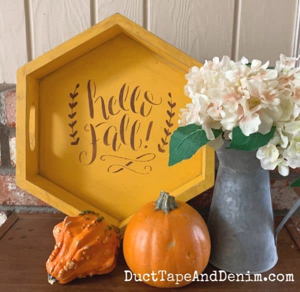 finished hello fall stencil tray