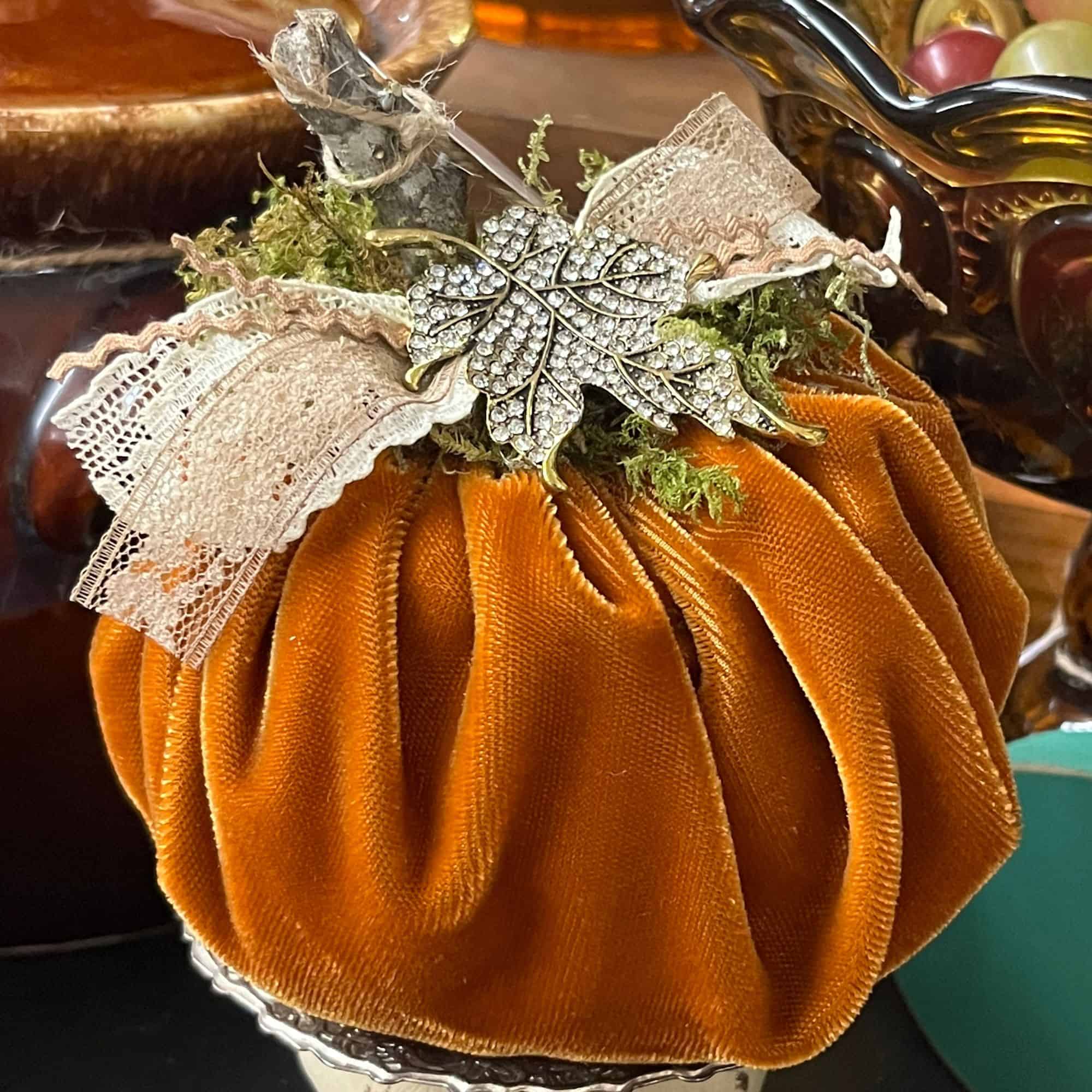 How to Make Easy Fabric Pumpkins with Scraps and Lots of Bling